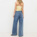 Blue ripped high waist women's trousers