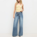 Asymmetrical high-waist loose-fitting women's denim trousers