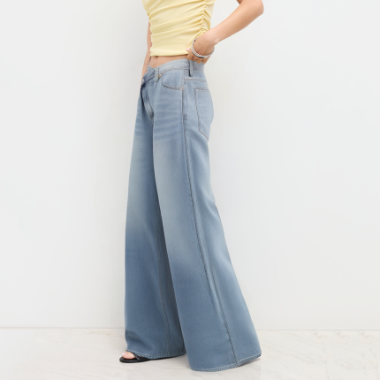 Asymmetrical high-waist loose-fitting women's denim trousers