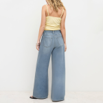 Asymmetrical high-waist loose-fitting women's denim trousers
