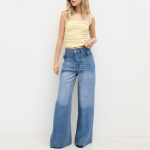 Blue high waist wide leg women's denim trousers