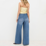Blue high waist wide leg women's denim trousers