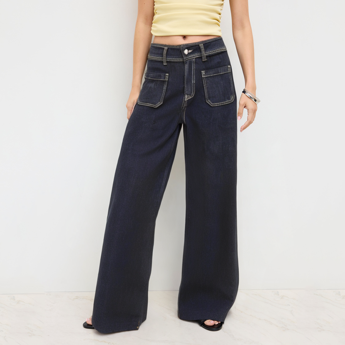 Casual versatile wide-leg women's denim trousers