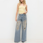 Distressed faded ripped jeans for women