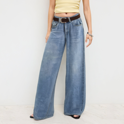 High-waisted loose-fitting all-match women's denim trousers