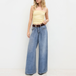 High-waisted loose-fitting all-match women's denim trousers