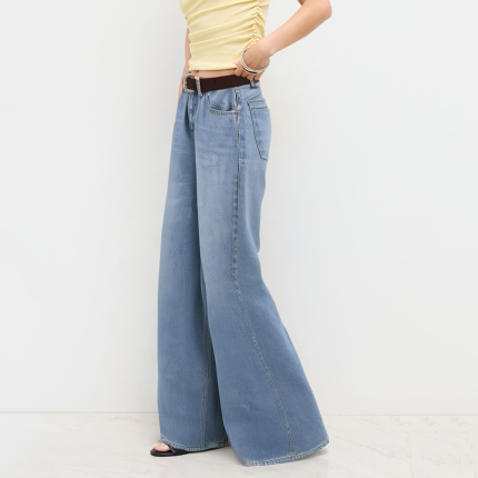 High-waisted loose-fitting all-match women's denim trousers