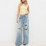High-waisted versatile ripped jeans for women