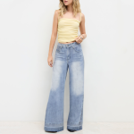 Versatile high-waisted patchwork women's denim trousers