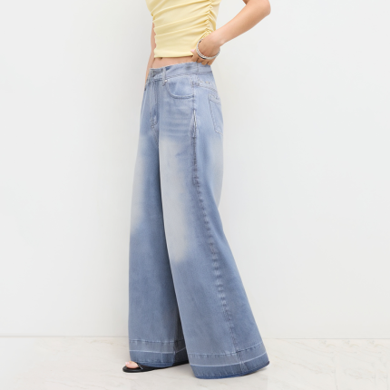 Versatile high-waisted patchwork women's denim trousers
