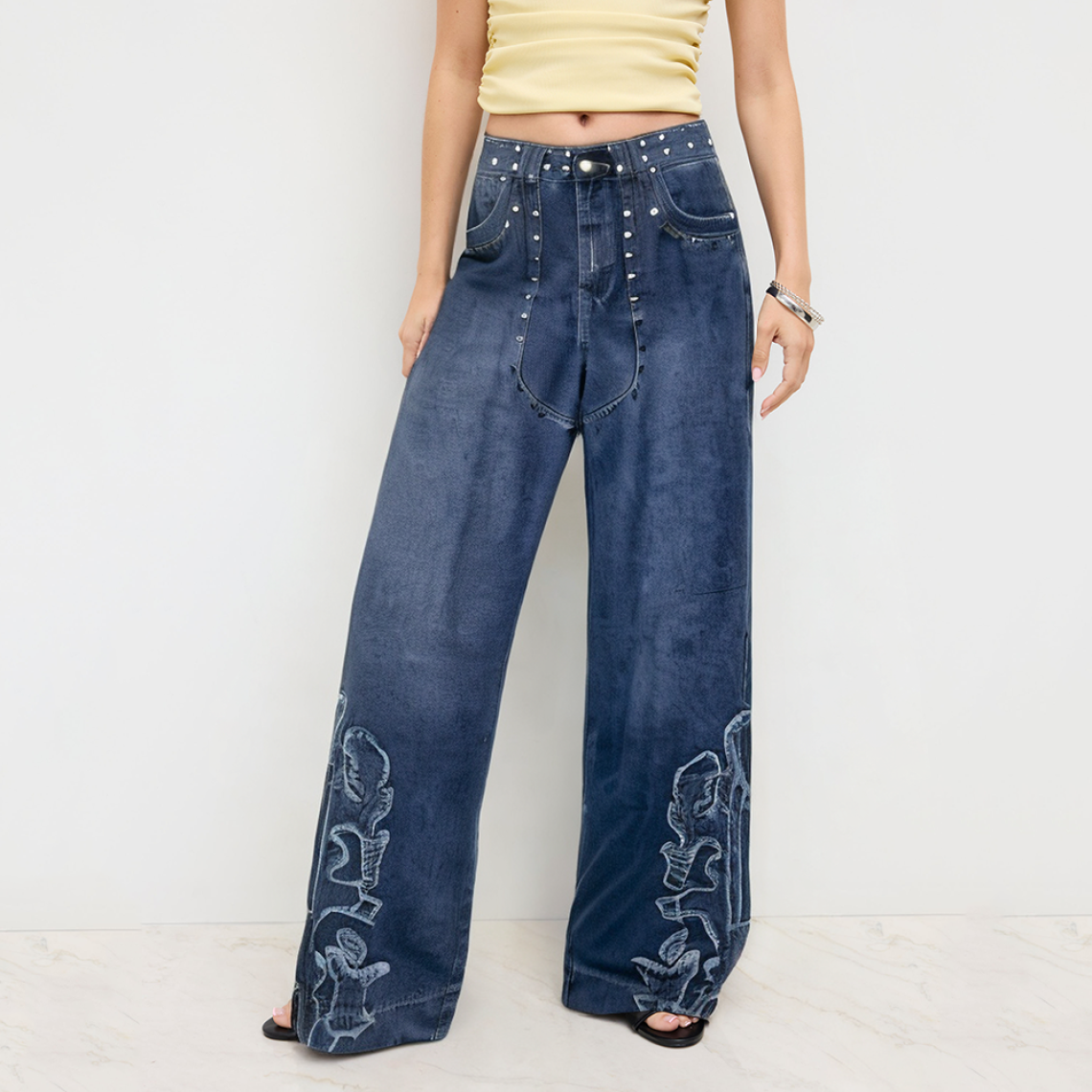 Fashion rivet embroidery women's denim pants