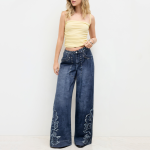 Fashion rivet embroidery women's denim pants