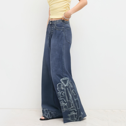 Fashion rivet embroidery women's denim pants