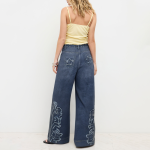 Fashion rivet embroidery women's denim pants