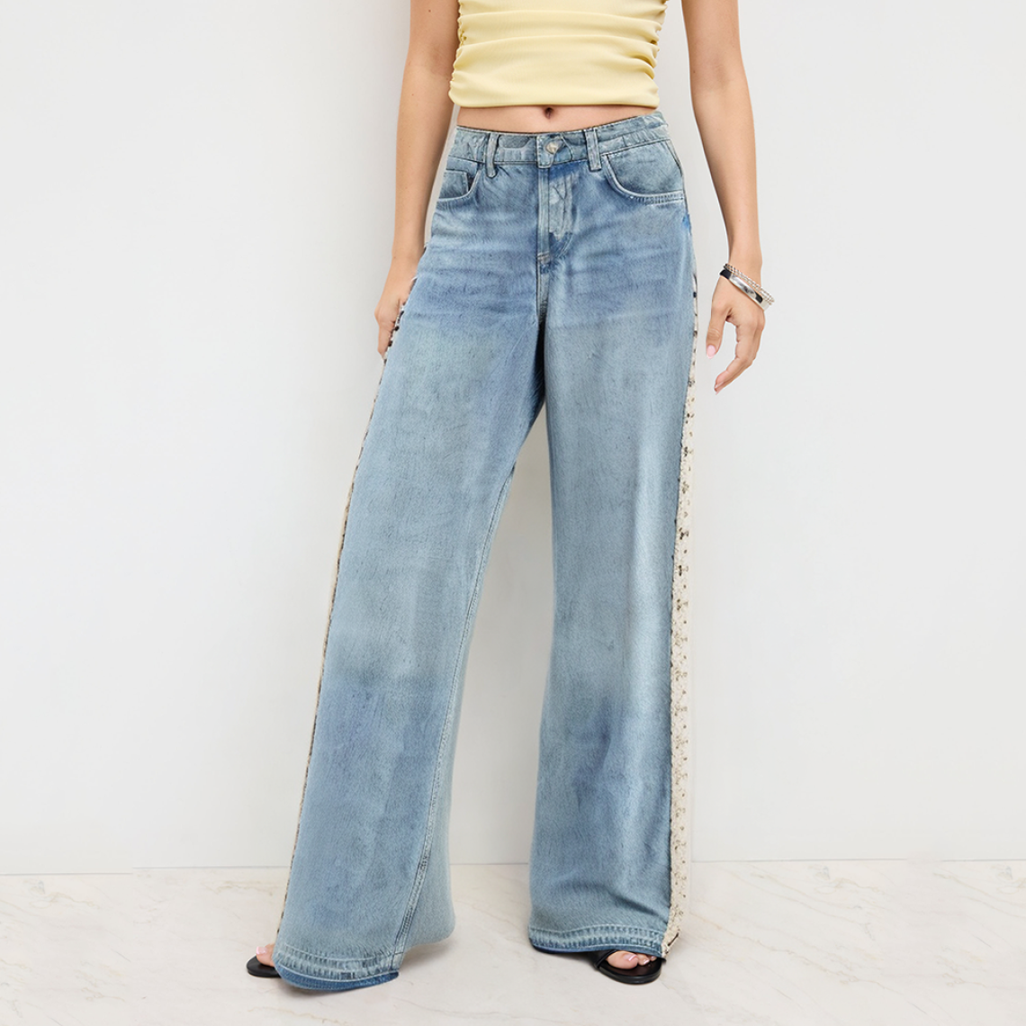 High-waisted comfortable lace women's denim trousers