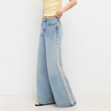 High-waisted comfortable lace women's denim trousers