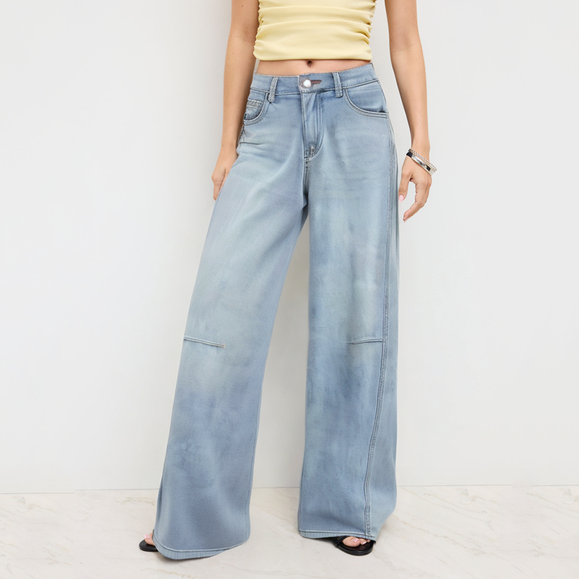Women's fall seam detail denim trousers