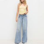 Women's fall seam detail denim trousers