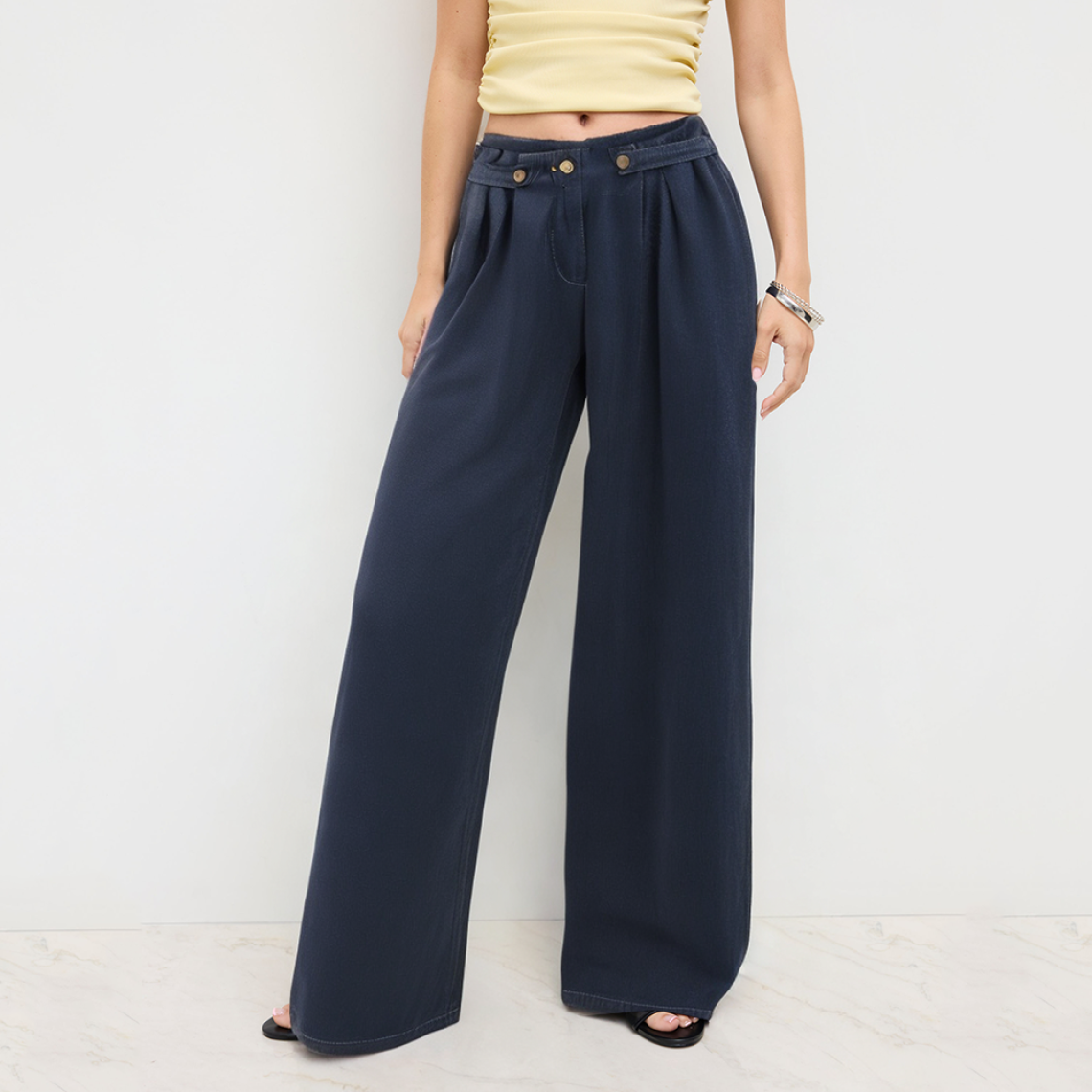 Dark blue loose women's denim trousers
