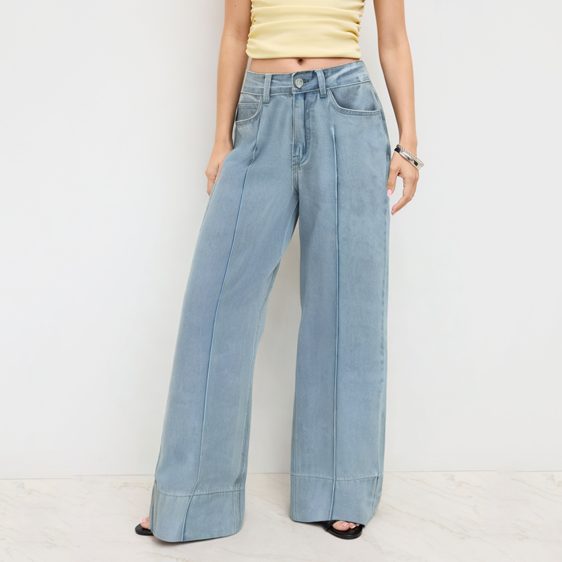 High quality straight casual women's denim trousers
