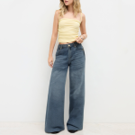 Vintage washed faded women's denim trousers