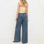 Vintage washed faded women's denim trousers