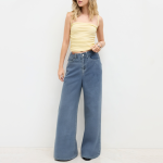 Vintage blue high waist women's denim trousers