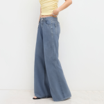 Vintage blue high waist women's denim trousers